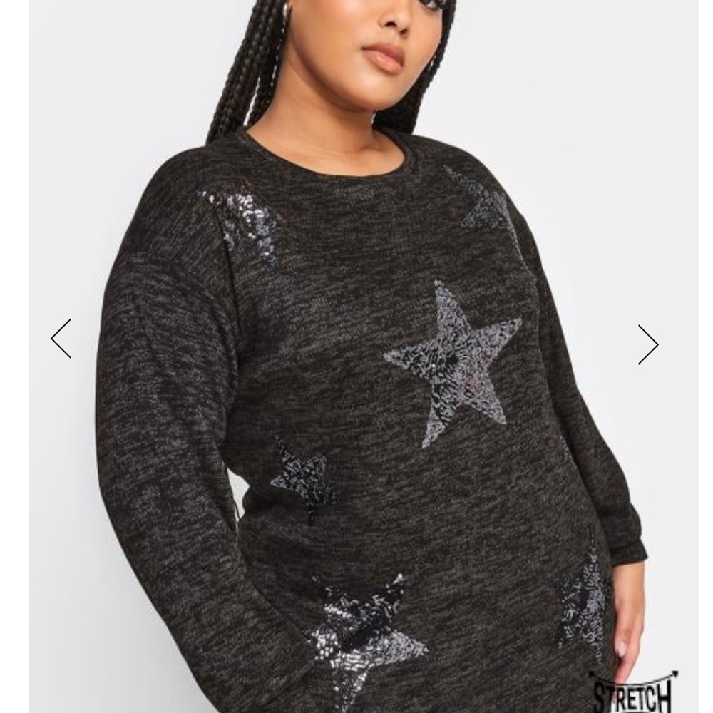 Like new condition. YOURS LUXURY Curve Black Sequin Star Print Jumper